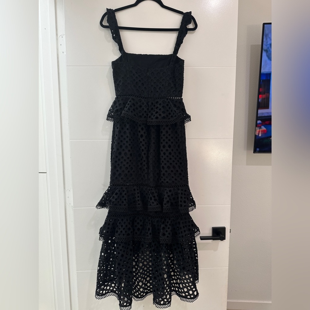 NBD Revolve Black Lace Tiered Midi Dress with Ruffle Straps Wedding Formal XS - Picture 10 of 12